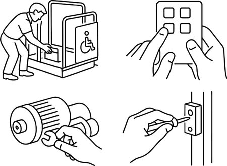Electrician - black and white vector illustration of a set of icons.のイラスト素材