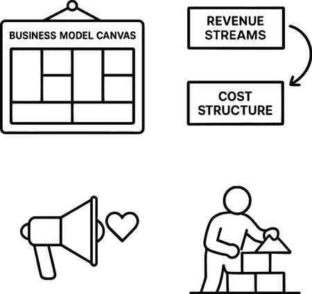 Businessman and business strategy icons set. Vector illustration in outline styleのイラスト素材