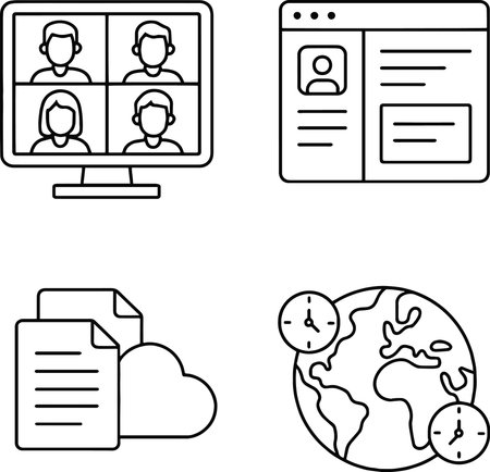 Web Hosting Icon Set - Black and White Vector Illustration.のイラスト素材