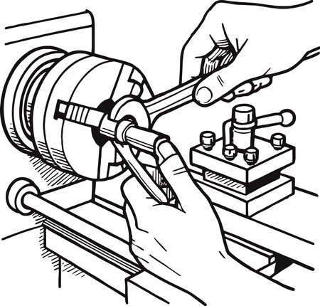 Illustration of a hand turning a lathe on a latheのイラスト素材