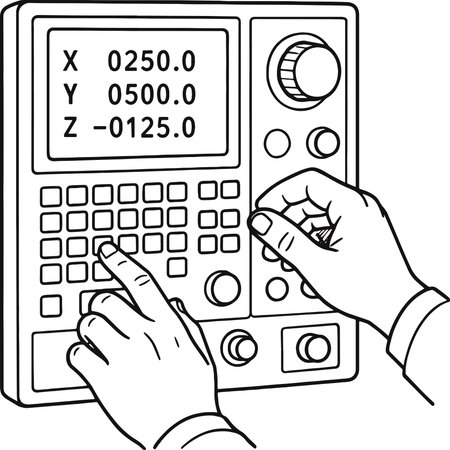 Black and White Cartoon Illustration of Man Using Digital Multimeter or Microwave for Home Applianceのイラスト素材