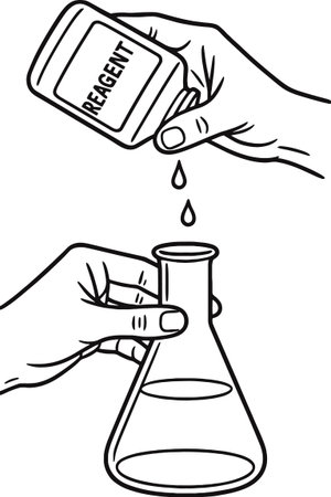 Black and White Cartoon Illustration of Hand Holding a Test Tube with Chemical Formulaのイラスト素材