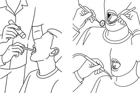 Dentist and patient. Coloring book for children. Vector illustration.のイラスト素材