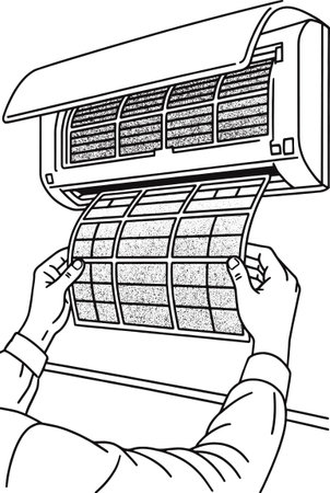 Black and White Cartoon Illustration of Air Conditioner for Coloring Bookのイラスト素材
