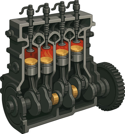 Illustration of a four-cylinder engine on a white backgroundのイラスト素材