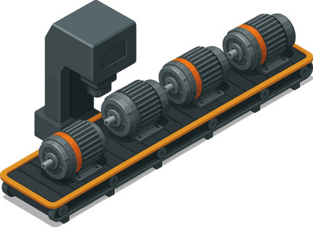 Illustration of a conveyor belt with wheels on a white backgroundのイラスト素材