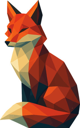 Illustration of a red fox in a low poly style on a white backgroundのイラスト素材