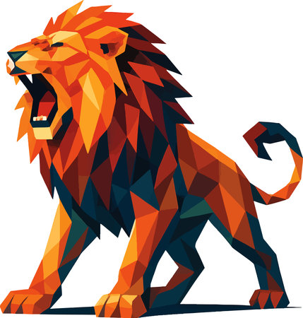 Lion in low poly style isolated on white background. Vector illustration.のイラスト素材