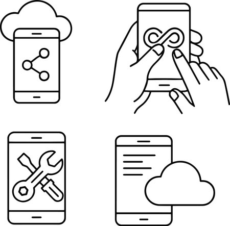 Smartphone with tools and cloud computing icon set. Vector illustration.のイラスト素材