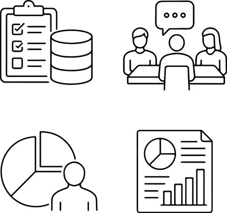 Business people and data chart icon set, vector illustration. Flat design styleのイラスト素材
