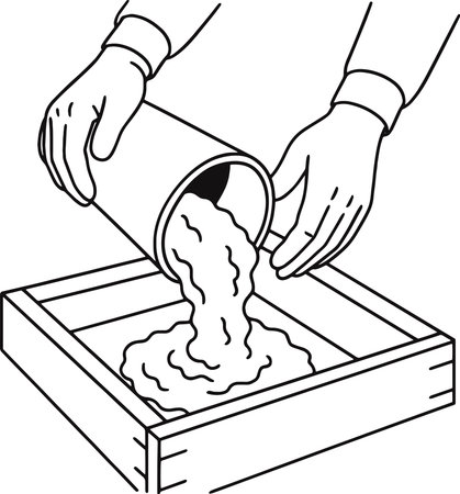 Illustration of a man's hand filling a wooden box with foodのイラスト素材