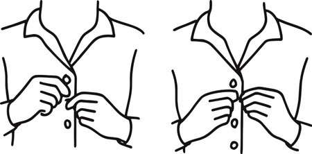 businessman buttoning his jacket, black and white vector illustration.のイラスト素材