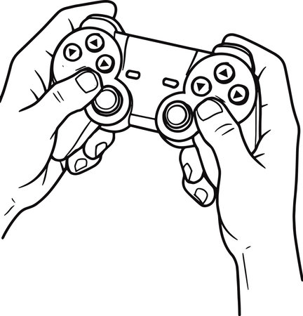 Black and White Cartoon Illustration of Hands Holding Gamepad for Coloring Bookのイラスト素材