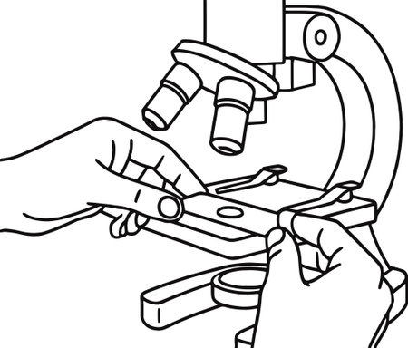 Vector illustration of microscope and human hands. Microscope and human hands.のイラスト素材