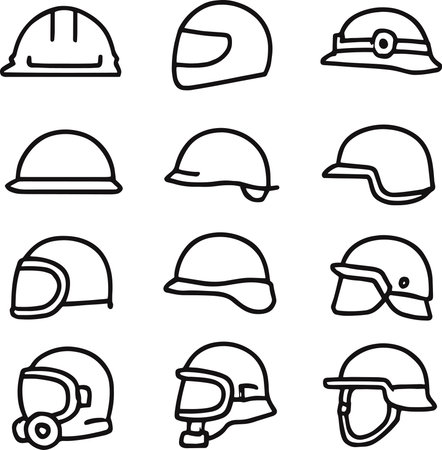 helmet icon set isolated on white background, vector illustration in outline styleのイラスト素材