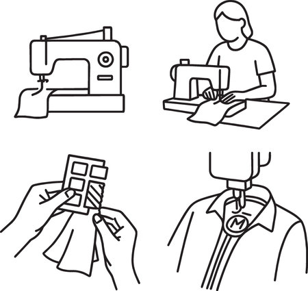 Sewing and sewing icons set. Black and white illustration.のイラスト素材