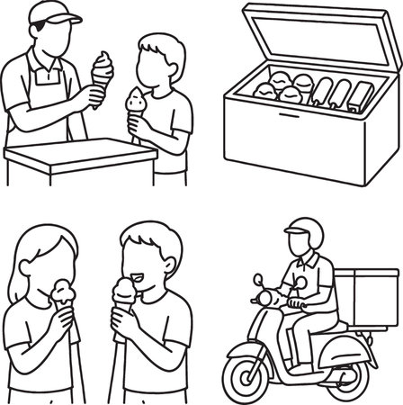 Illustration of people eating ice cream on a scooter - vectorのイラスト素材