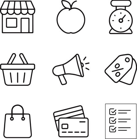 Shopping icon set - vector illustration in black and white colors.のイラスト素材