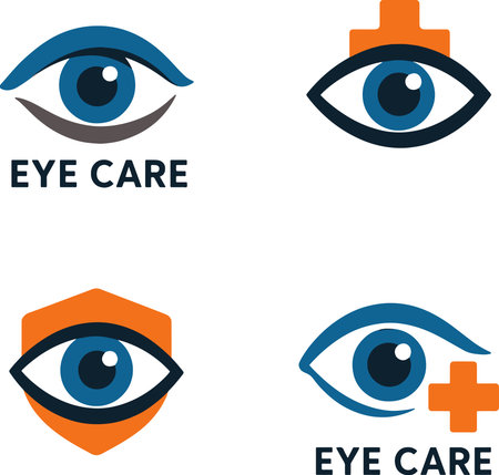 Eye care icon set. Vector illustration in blue and orange colors.のイラスト素材