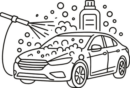 Car wash - black and white vector illustration for coloring book or pageのイラスト素材