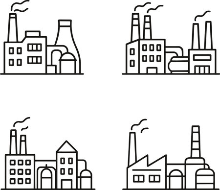 Factory icon set, line art style design, vector illustration eps 10.のイラスト素材