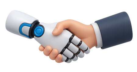3d rendering of a robot handshake. Isolated white background.