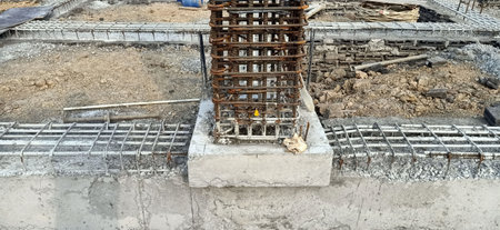 Concrete foundation for new house, construction site, close-up