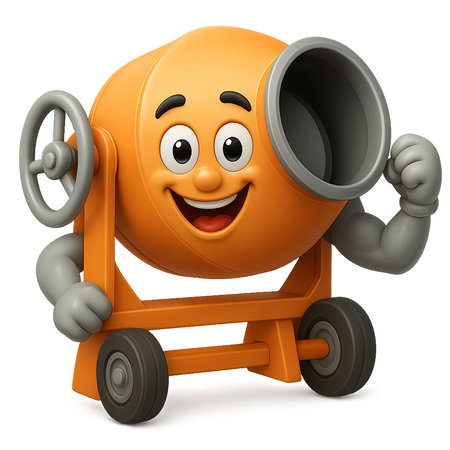 Cartoon character of cement mixer with arms and legs holding a steering wheelのイラスト素材