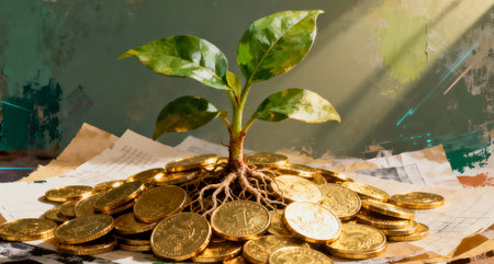 Investment concept, Coins with tree growing out of it, business growthの素材