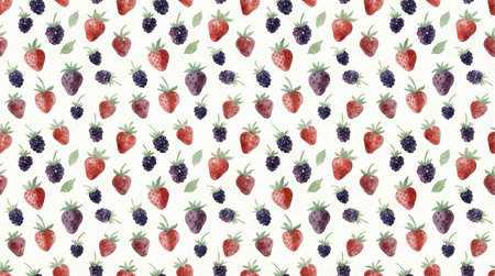 Seamless pattern with watercolor strawberries and blackberries on white backgroundの素材