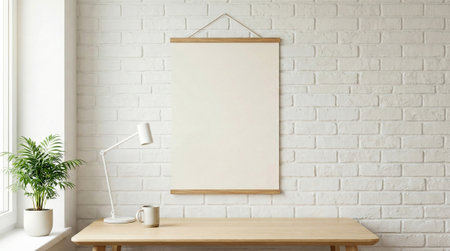 Blank picture frame hanging on the wall in the room. 3d renderingの素材