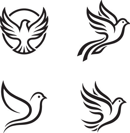 Pigeons. Set.Vector illustration ready for vinyl cutting.のイラスト素材