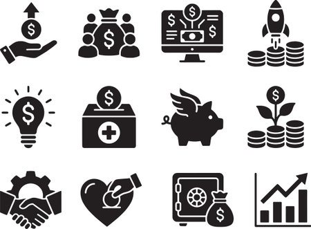 Investment icons set, stock vector, eps10 illustration.のイラスト素材