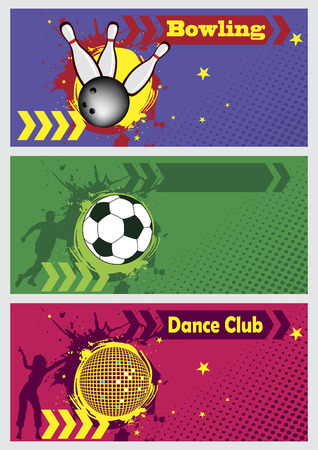 Abstract vector banners.Bowling.Football.Dance club.のイラスト素材