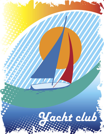 Blue sea eye with yacht and sun.Abstract sea motive.Yacht club posterのイラスト素材