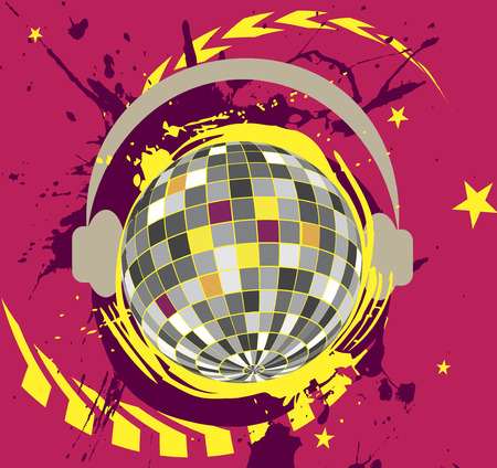 Disco ball with headset.Colorful splashのイラスト素材