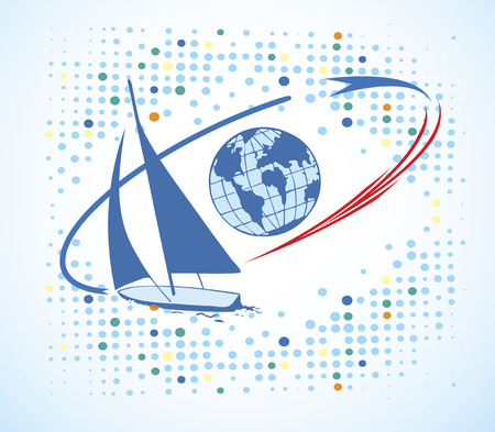 Big blue yacht around the world.Yacht clubのイラスト素材