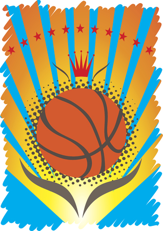 Basketball  poster with red crown and starsのイラスト素材