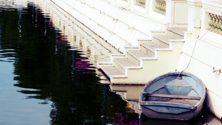 Boat on the water, floating transport, without traffic jamsの写真素材