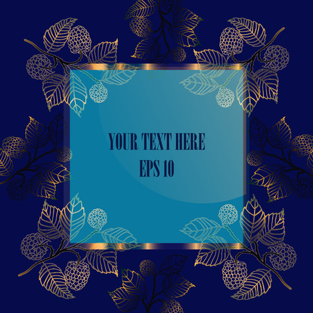 Blue vector frame with blackberry branchesのイラスト素材