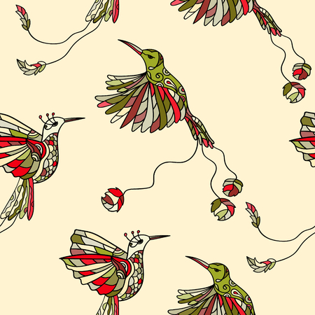 Seamless pattern with colibri. Colored tropical bird. Hummingbird colibri vector illustration bird, colibri birds setのイラスト素材