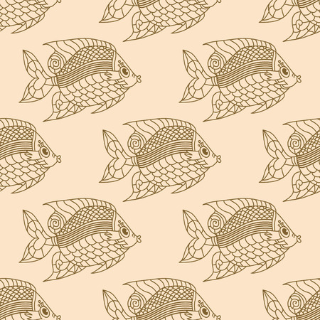 Fish Engraved Seamless Pattern. Vector tender illustration.のイラスト素材