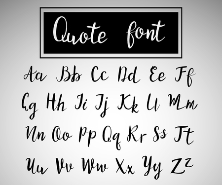 Hand drawn modern script, quote font. Handwritten alphabet for quotes and lettering. black letters on a bright background.のイラスト素材