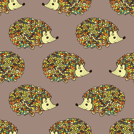 Hedgehog seamless pattern. Cute cartoon animal background. Boho striped. Vectorのイラスト素材