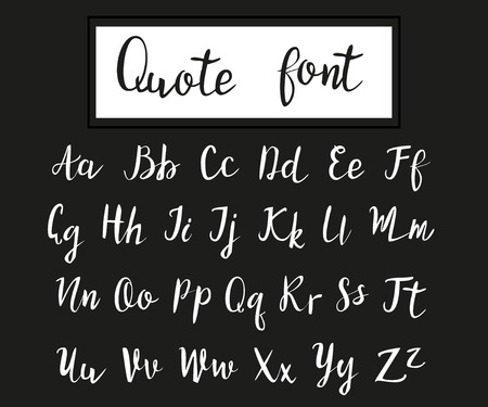 Hand drawn modern script, quote font. Handwritten alphabet for quotes and lettering. White letters on a black background.のイラスト素材