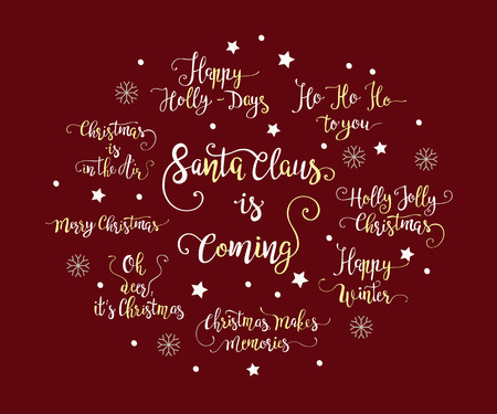 Vector set of handdrawn Christmas lettering. Unique calligraphy Xmas vector illustrations.のイラスト素材