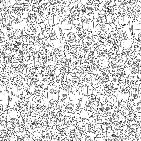 A large group of people. Seamless pattern of happy laughing people. Vector cartoon background.のイラスト素材
