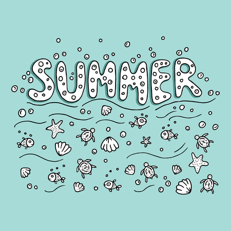 Unique lettering poster with word Summer . Vector art. Trendy handwritten summer illustration for t-shirt design, notebook cover, posters and cards.のイラスト素材