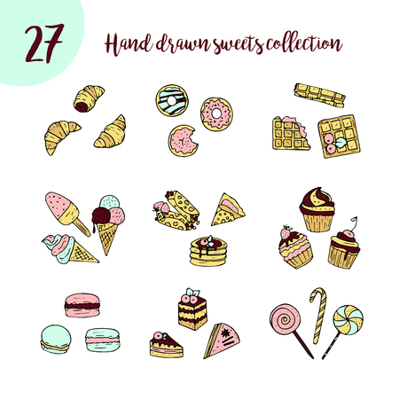 Vector doodle icon set with sweets.のイラスト素材