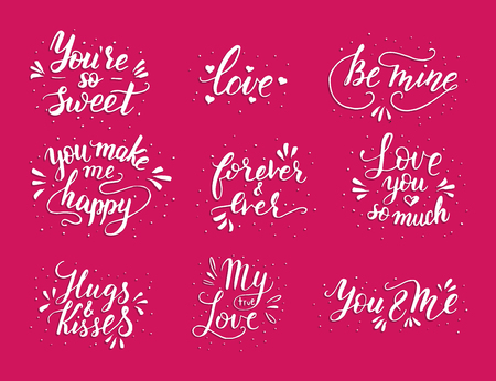 Hand drawn romantic quote set. Handwritten with brush pen.のイラスト素材